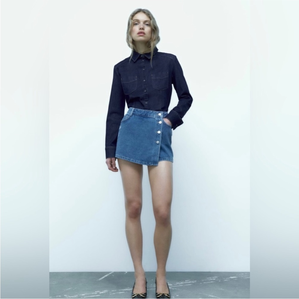 ZARA Ripped Denim Skort XS